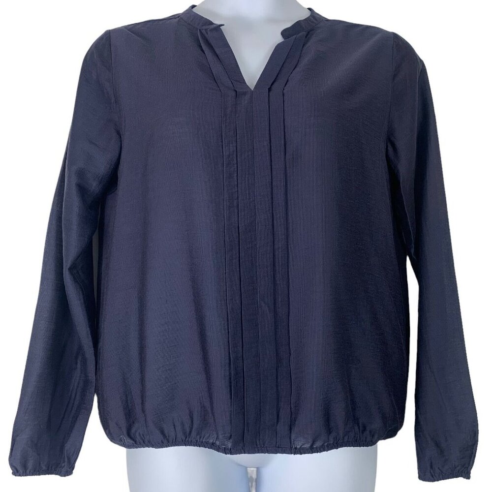 Rich Royal 40 Blouse Silk Mix Long Sleeve V Neck Elastic Bottom Shirt Size 10